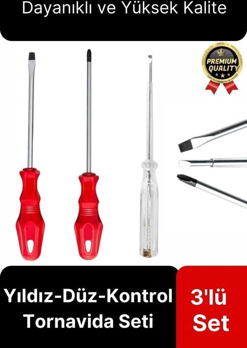 Premium Dayanıklı Ergonomik Vidalama Tamir Tadilat Yıldız Düz Kontrol Kalemi 3'lü Tornavida Seti