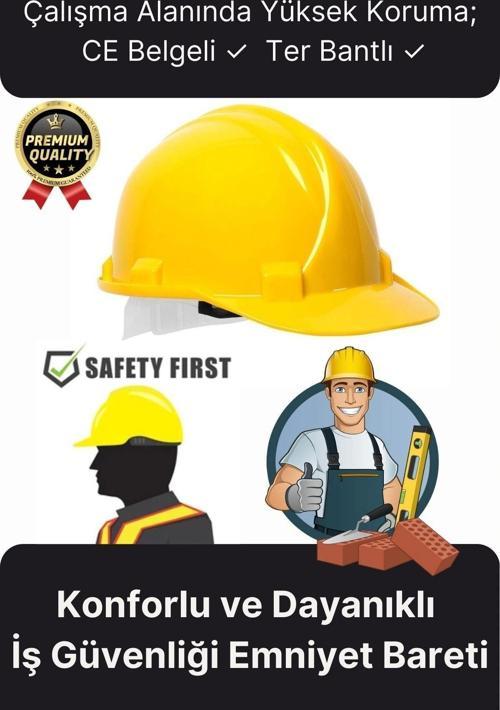 Premium Dayanıklı Konforlu CE Belgeli Ter Bantlı Şantiye İnşaat İş Güvenliği Sarı Emniyet Bareti