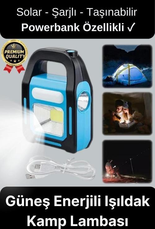 Çok Amaçlı Güneş Enerjili Powerbank USB Şarj Edilebilir Su Geçirmez Solar Işıldak Fener Kamp Lambası