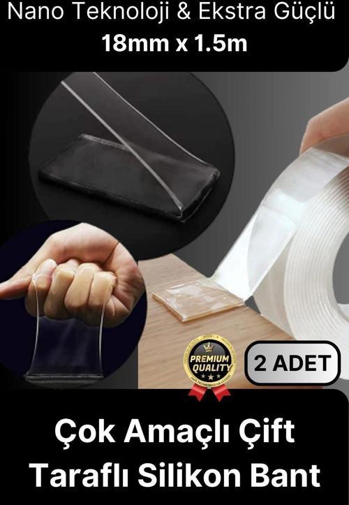 Çok Amaçlı İzolasyon Hava Su Sızdırmaz Çift Taraflı Silikon Şeffaf Nano Bant 18mm x 1.5m - 2 Adet