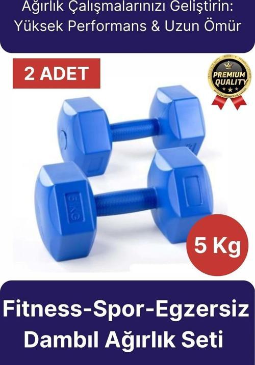 Premium Kalite Fitness Spor Egzersiz Vücut Kas Geliştirme Mavi 5 Kg Dambıl Ağırlık Seti - 2 Adet