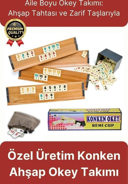 Premium Kaliteli Eğlence Hobi Çizilmeye Dayanıklı Silinebilir Büyük Boy Konken Ahşap Okey Takımı