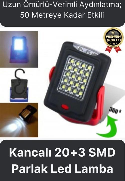 Premium Kancalı Asılabilir Mıknatıslı Pilli Beyaz Işık 50 Metre Mesafeli 20+3 SMD Parlak Led Lamba