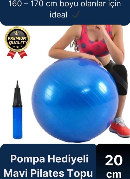 Premium Mini Gymball 20cm Jimnastik Denge Fitness Spor Şişirme Pompası Hediyeli Mavi Pilates Topu