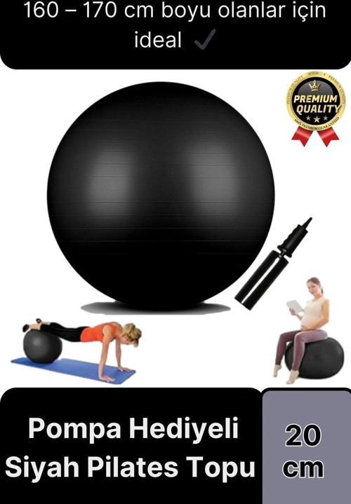 Premium Mini Gymball 20cm Jimnastik Denge Fitness Spor Şişirme Pompası Hediyeli Siyah Pilates Topu