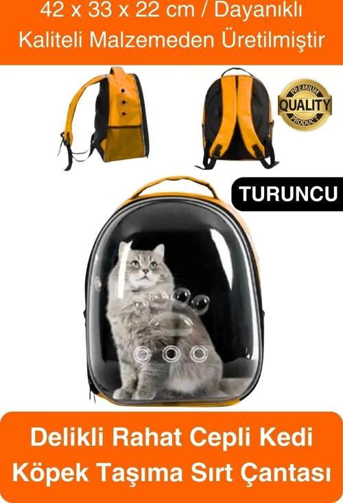 Premium Şeffaf Delikli Evcil Hayvan Kedi Köpek Taşıma Sırt Çantası Cepli Rahat Sağlam 42x33x22 cm