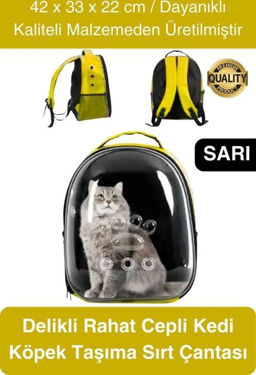 Premium Şeffaf Delikli Evcil Hayvan Kedi Köpek Taşıma Sırt Çantası Cepli Rahat Sağlam 42x33x22 cm