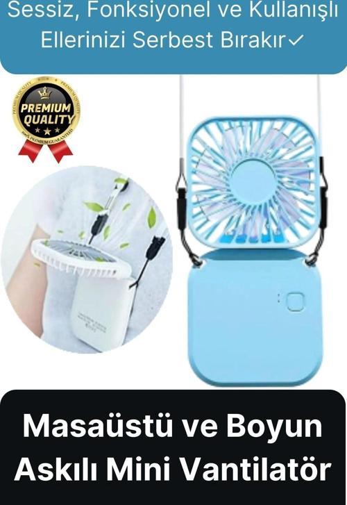 Çok Fonksiyonlu Taşınabilir Sessiz Serinletici Şarjlı Fan Masaüstü Ve Boyun Askılı Mini Vantilatör