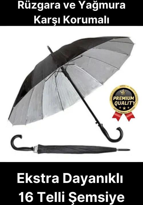 Ekstra Dayanıklı Rüzgara ve Yağmura Karşı Korumalı Siyah Fiber 16 Telli Bronz Gövde Şemsiye 55cm
