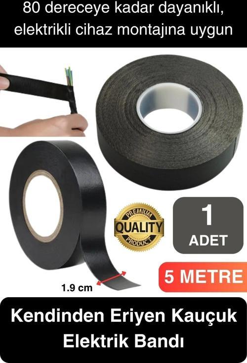 Süper Güçlü 1 Adet Siyah Kauçuk Kendinden Eriyen Bant Elektrik Sızdırmazlık Bandı 5 mt 1.9 cm