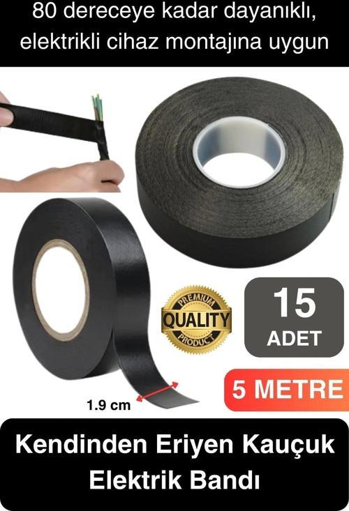 Süper Güçlü 15 Adet Siyah Kauçuk Kendinden Eriyen Bant Elektrik Sızdırmazlık Bandı 5 mt 1.9 cm