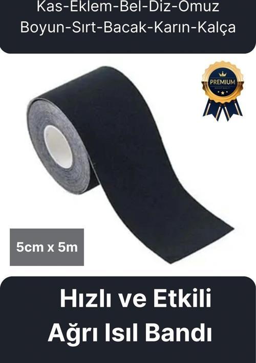 Hızlı Etkili Siyah Bel Diz Omuz Boyun Sırt Bacak Kas Eklem Kinezyo Ağrı IsıI Bandı 5cm x 5m
