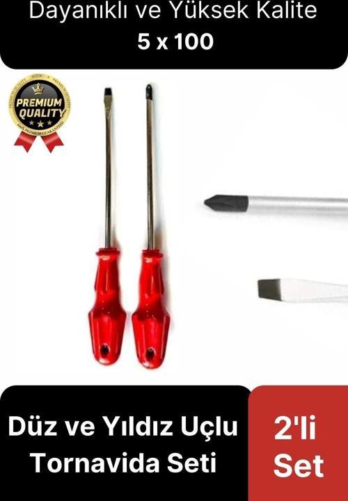 Yüksek Kalite Dayanıklı Pratik Ergonomik Tamir Vidalama Düz ve Yıldız Uçlu 2'li Tornavida Seti 5x100