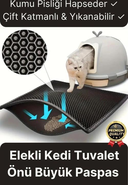 Özel Üretim Çift Katmanlı Yıkanabilir Kumu Pisliği Hapseden Büyük Elekli Kedi Tuvalet Önü Paspası