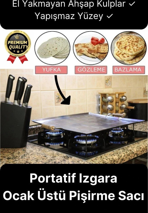 Özel Üretim Yapışmaz Ahşap Kulplu Yufka Ekmek Gözleme Hamur Mangal Izgara Ocak Üstü Pişirme Sacı