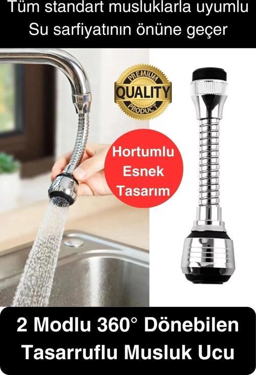 Premium 2 Modlu Hortumlu 360° Dönebilen Perlatör Başlık Mutfak Lavabo Tasarruflu Musluk Ucu Tasarım