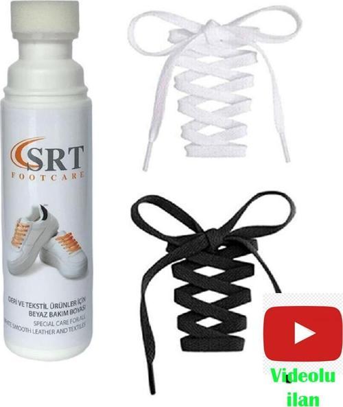Spor Beyaz Deri Ve Kumaş Ayakkabı Bakım Boyası 75 Ml 1 Adet + 2 Çift K103 Spor Siyah Beyaz Bağcık