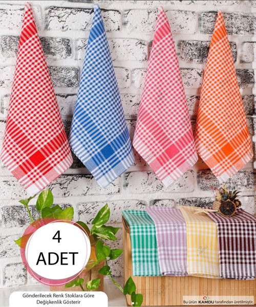 Kamdu 4 Adet 50X70Cm Karışık Renk Pötikare Mutfak Havlusu, Sunum Havlusu, Beslenme Örtüsü