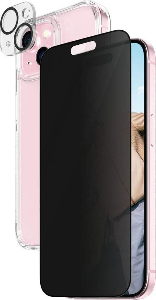 iPhone 15 3ü 1 Arada Gizlilik Filtreli Ekran Koruyucu, Kapak, Kamera Koruyucu