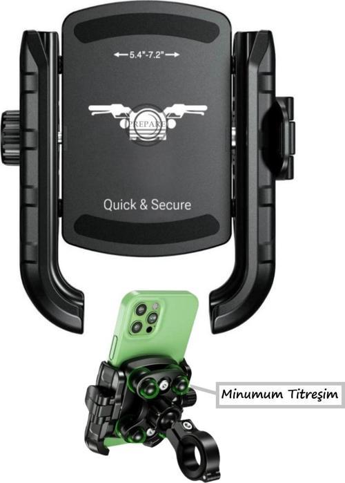 Motosiklet Profesyonel Telefon Tutucu Gidon Uyumlu Sıkmalı ve Mandallı 360 Derece Metal