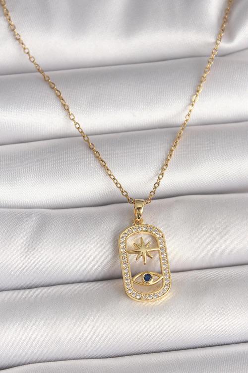 316L Çelik Gold Renk Zincir Zirkon Taşlı Göz Yıldız Model Kadın Kolye SL11101