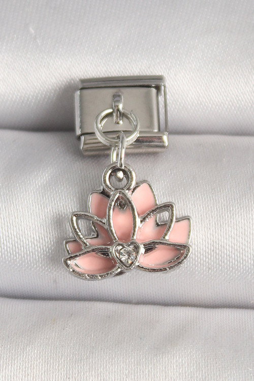 316L Çelik Gümüş Renk Pembe Lotus Model Zirkon Taş Detaylı Nomination Charm SL11246