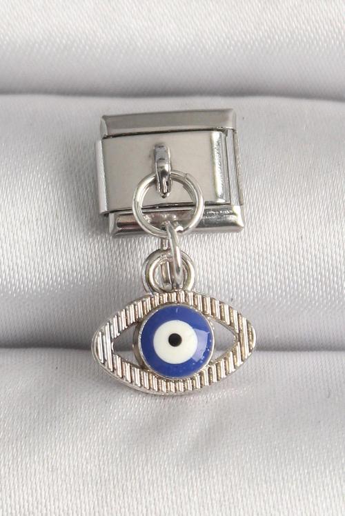 316L Çelik Gümüş Renk Nazar Boncuk Detaylı Göz Model Nomination Charm SL11188