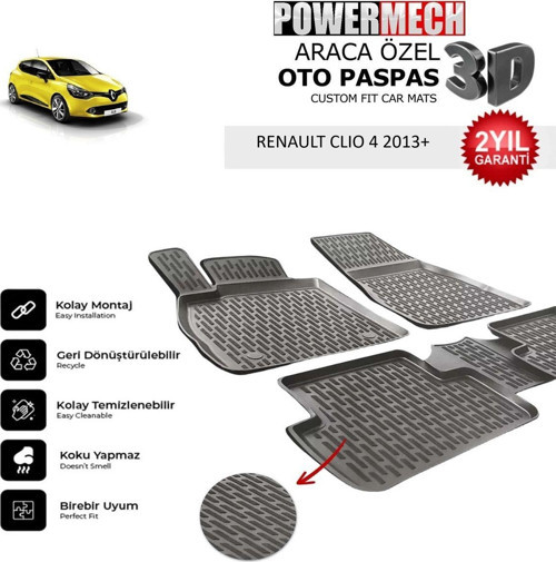 Renault Clio 4 2013+ Araca Özel 3D Havuzlu Oto Paspas