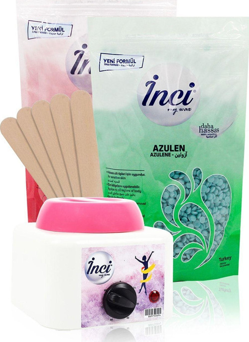 2 Kutu Azulen Hassas Ciltler İçin ve Pembe Özel Bölgeler İçin Ağda + Ağda Makinesi +5 Adet Spatula