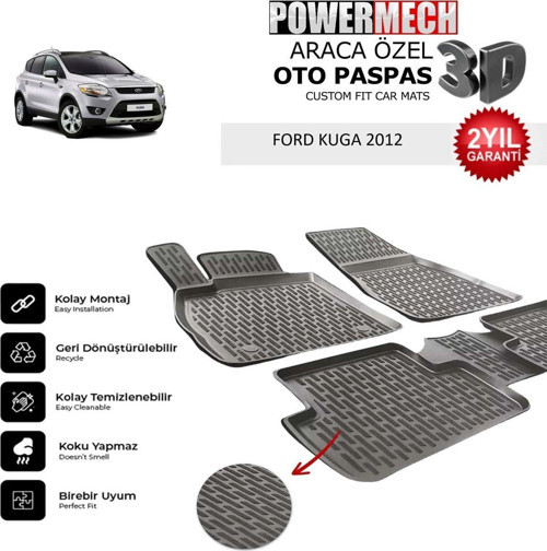 Ford Kuga 2012+ Araca Özel 3D Havuzlu Oto Paspas