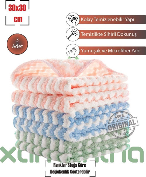 3 Adet Mikrofiber Puf Bez - Süper Emici Bez - Mikrofiber Bez - Polar Bez 30X30 Mutfak Bezi