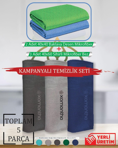 5Li Temizlik Seti, 3 Adet Sihirli Mikrofiber Bez + 2 Adet Mikrofiber Bez