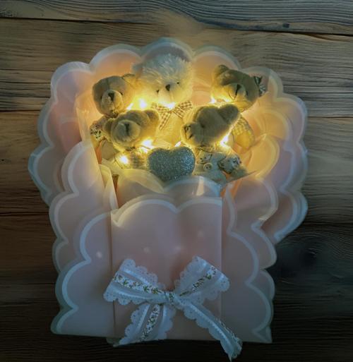 Sevgiliye; Led Peri Işıklı Premium Giysili Yumoş Peluş Ayıcık Buketi