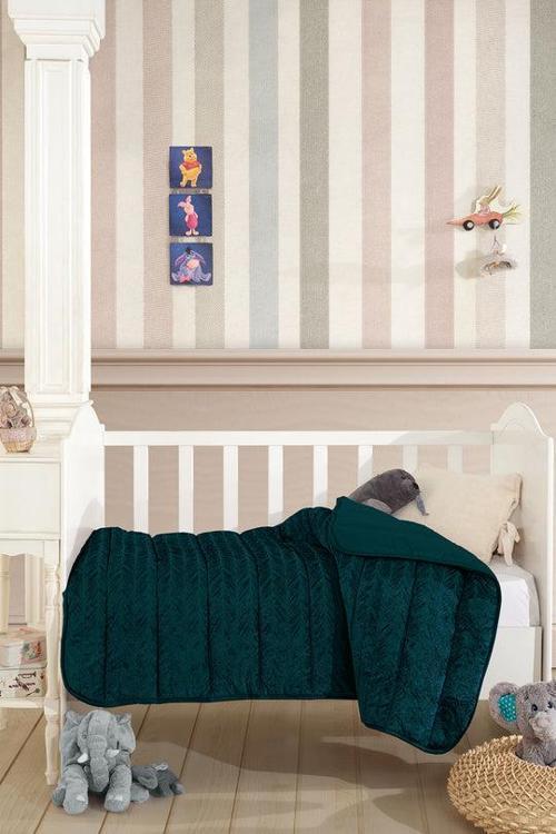 Velvet Bebek Yorgan (150x100 cm) Zümrüt Yeşili