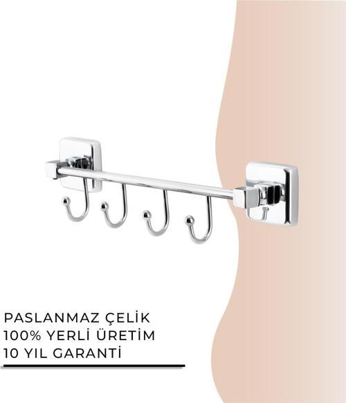 İGK YAPI - Çelik Banyo Kumru Kancalı Dörtlü Askılık (KU10-057)