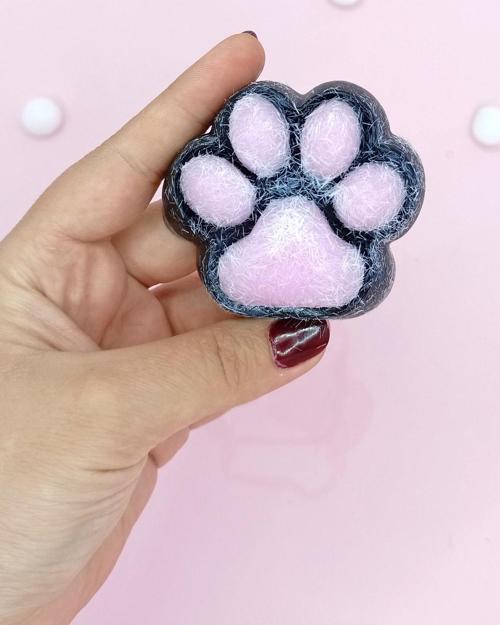 Sevimli Küçük Squishy Kedi Pati Sıkma 7 cm Tüylü Pati Sukuşi - Siyah Pembe