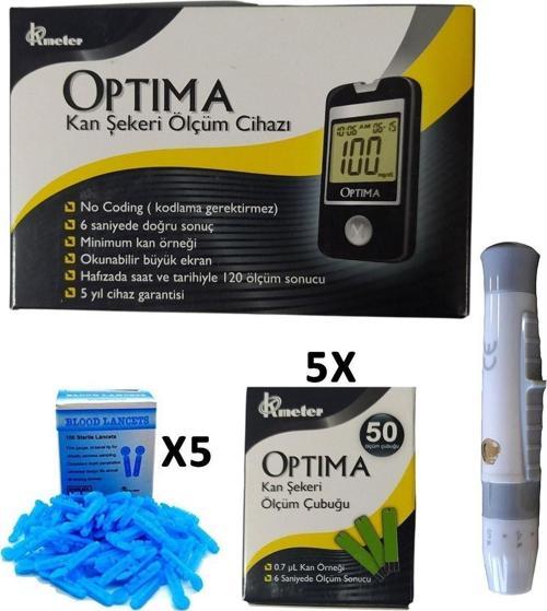 1 Adet Kan Şeker Ölçüm Çubuğu + Delme Kalemi + 5 Kutu Lanset + 5 Kutu Ölçüm Çubuğu