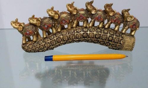 7'li Altın Renk Fil Dekoratif Biblo Tek Parça Küçük 24 Cm