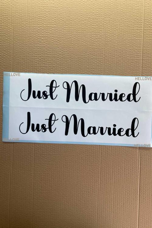 Gelin Arabası Plakalık Just Married Yazılı Beyaz Üzeri Siyah Yazı Kendinden Yapışkanlı