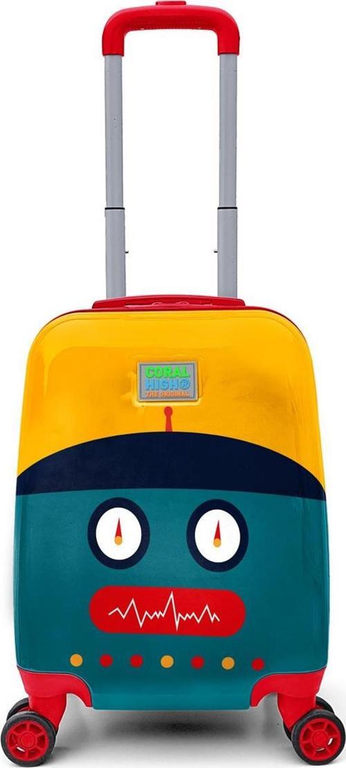 Policarbon Kırılmaz Çocuk Valizi Lacivert Çivit Robot Desenli