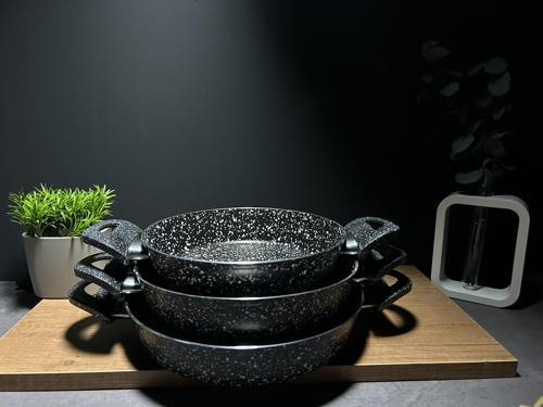 Granit 20-22-24 Cm Granit 3lü Çift Kulplu Omlet/sahan Tava Seti