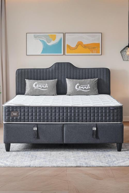Menekşe Çift Kişilik Sandıklı Baza Antibakteriyel Ortopedik Paket Yaylı Yatak 3 lü Set