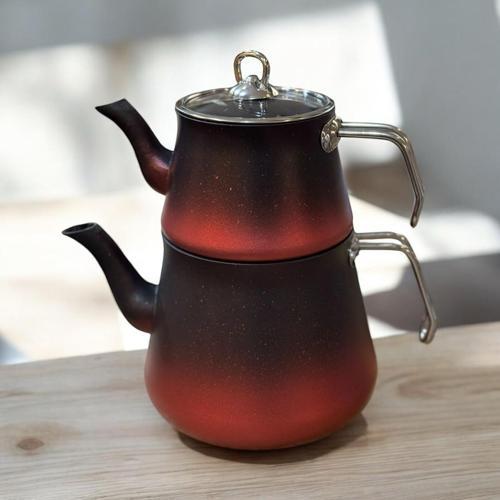 Cheflon granit çaydanlık takımı seti 1+2,75 lt. büyük boy silver kulp