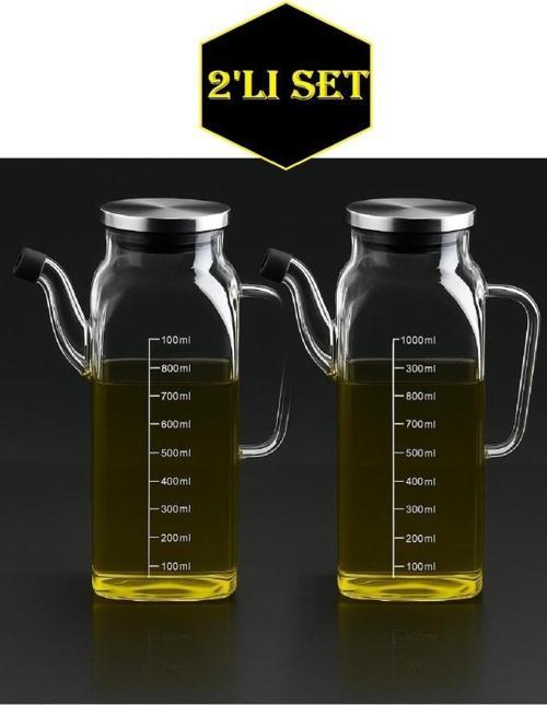 Joe 2'li Metal Kapaklı Borosilikat Cam Yağlık 1000 ml TR4389