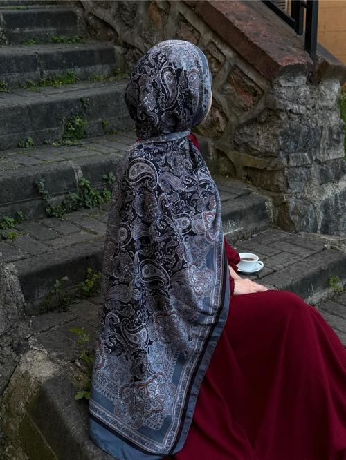 Pamuklu Etnik Desen Şal-Antrasit