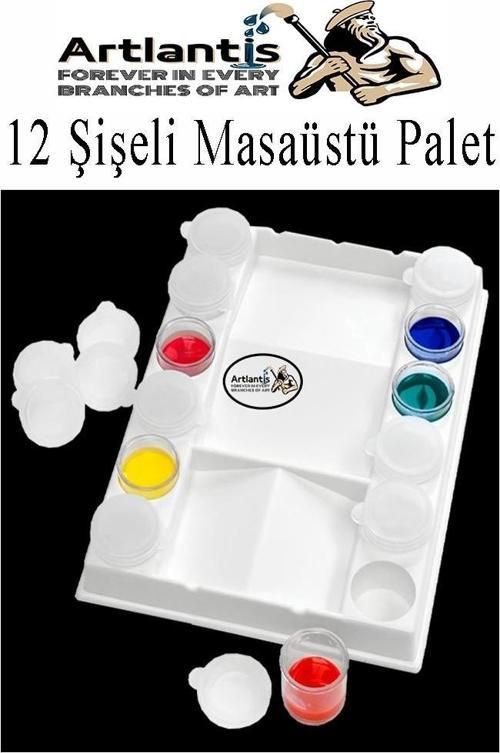 12 li Şişeli Boya Palet Kabı 1 Paket Kapaklı Şişe Resim Paleti Godeli Sanatsal Plastik Palet ve Saklama Kabları Akrilik