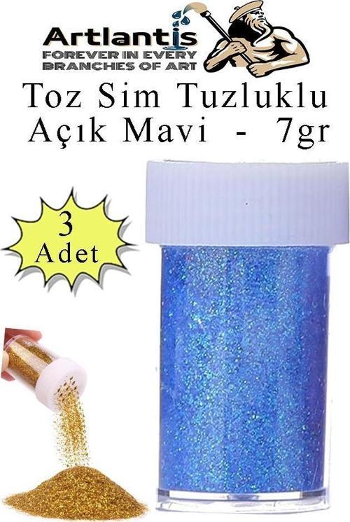 Açık Mavi Toz Sim Tuzluklu 7 gr 3 Adet Renkli Toz Sim Epoksi Reçine Okul Etkinlik Dekarasyon Slime