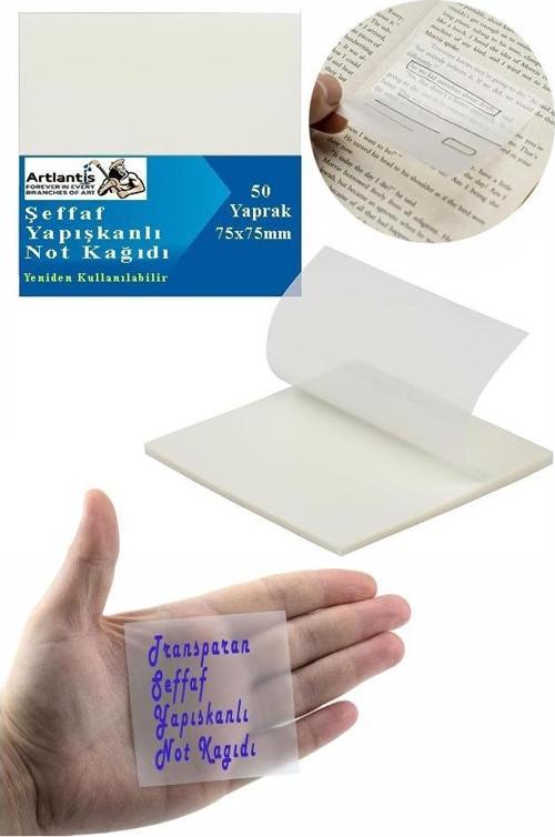 Yapışkanlı Şeffaf Not Kağıdı 50 Yaprak 1 Paket Kare Transparan Postit 75x75mm Yarı Saydam İşaretleyici Aydınger Not