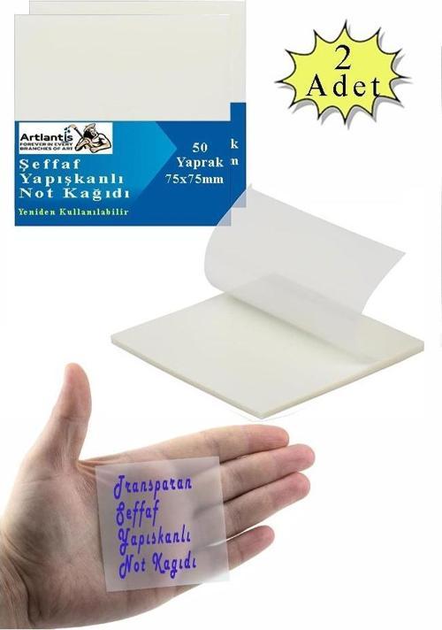Yapışkanlı Şeffaf Not Kağıdı 50 Yaprak 2 Paket Kare Transparan Postit 75x75mm Yarı Saydam İşaretleyici Aydınger Not
