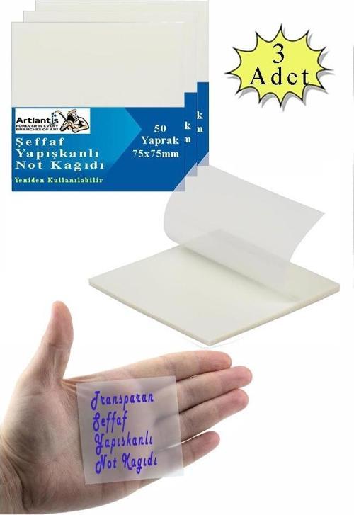 Yapışkanlı Şeffaf Not Kağıdı 50 Yaprak 3 Paket Kare Transparan Postit 75x75mm Yarı Saydam İşaretleyici Aydınger Not